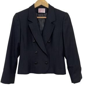 Pendleton Vintage Black 100% Pure Virgin Wool Crop Blazer Size Petite Size 6